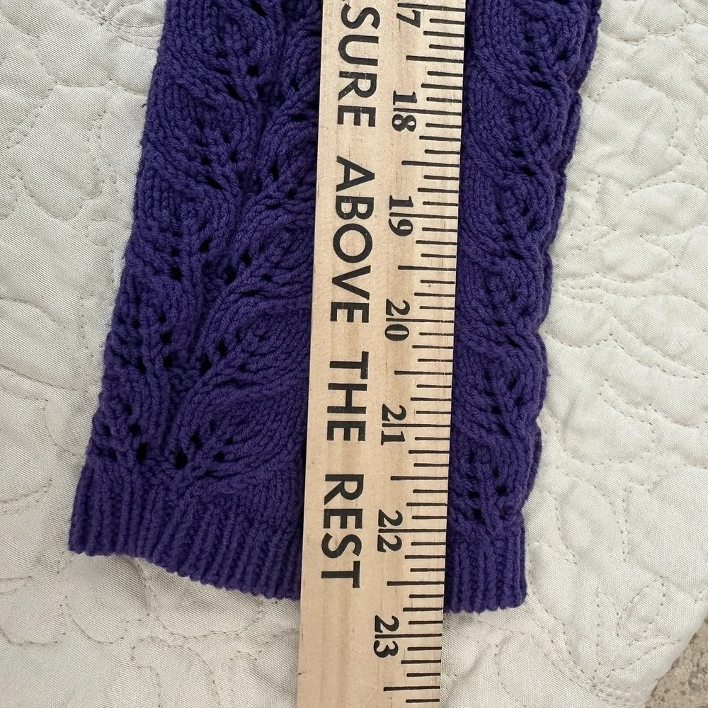 J Jill Knit Sweater Cardigan Medium Cable‎ Pointelle Purple Cotton Blend Chunky - Picture 12 of 12
